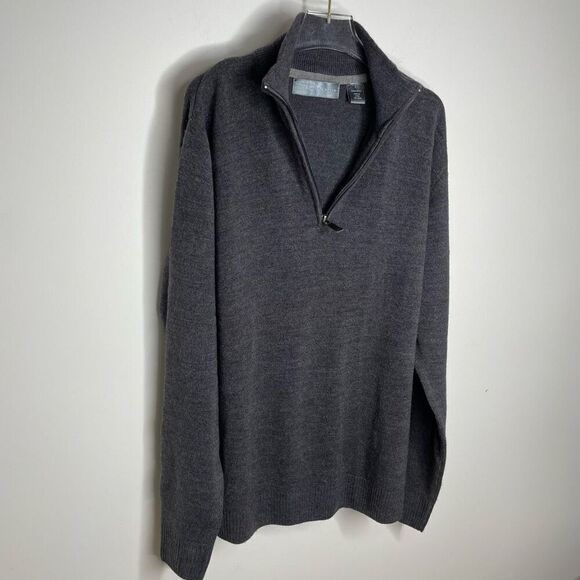 Oscar De La Renta Gray 1/4 Quarter Zip Sweater Knit Collar Charcoal Large L - Picture 2 of 5